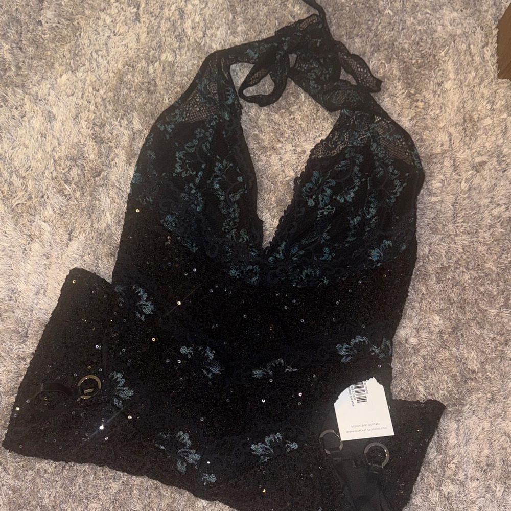 NWT  - Outcast Willa Mini Dress 🖤💚🩶 - Picture 5 of 5